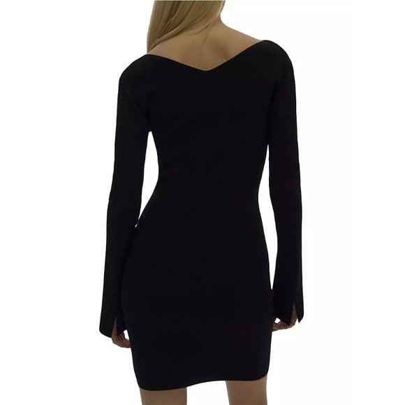 HELMUT LANG Long Sleeve Slit Cut-Out Rib-Knit Minidress - NWT - XS - Picture 3 of 6
